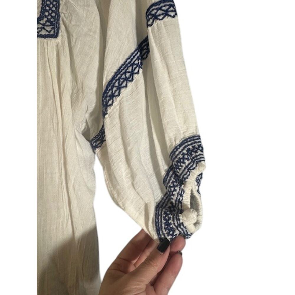 Max Studio Wide Sleeve Embroidered Cotton Boho Top Blouse White Blue Women Sm - Picture 3 of 9